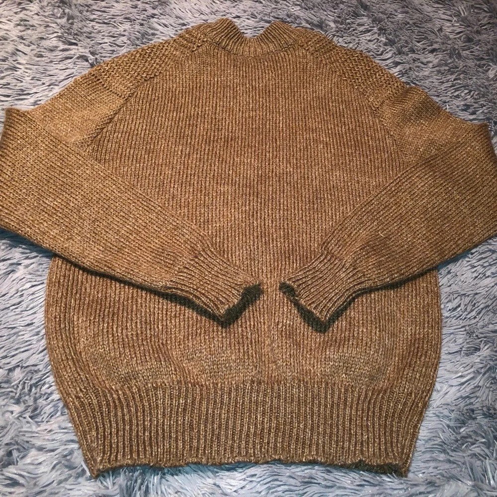 Vintage 70s-80s Chunky Cable Knit Full-Zip Brown Grandpa Sweater (w-pockets)